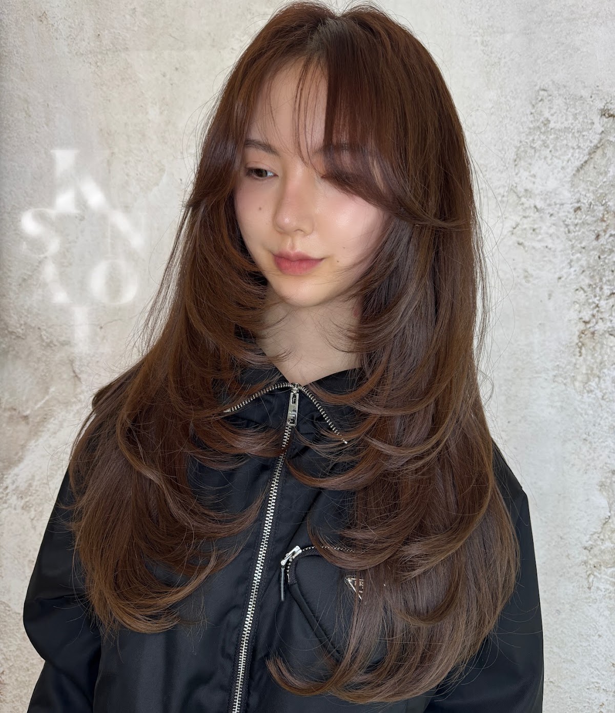 Long layers with curtain bangs